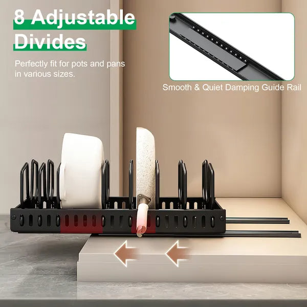 Pull-Out Pots & Pans Organizer | 8 Dividers | Cabinet Rack