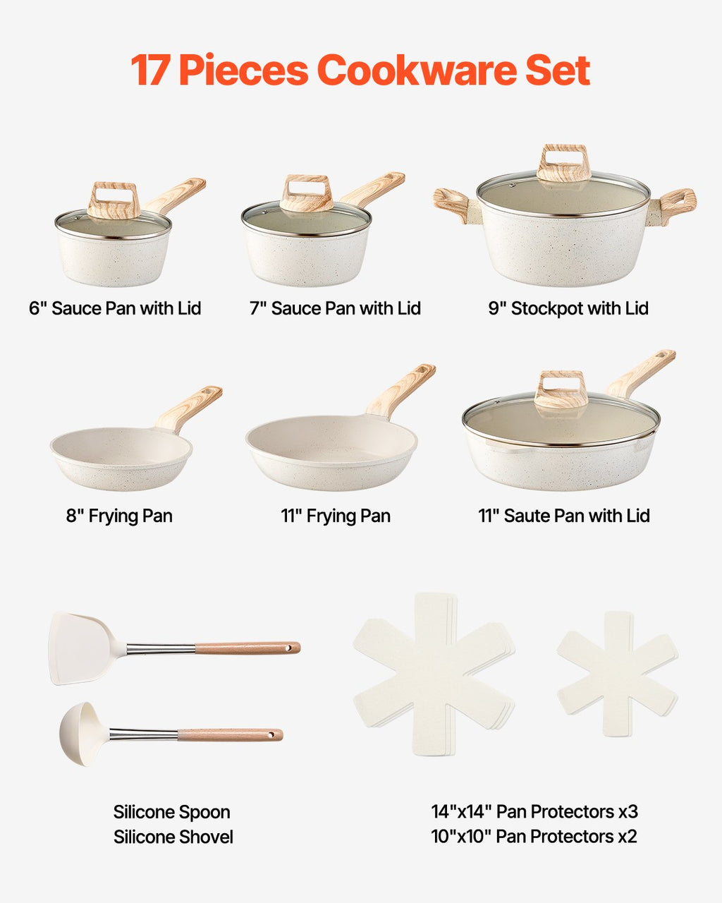17-Piece Granite Non-Stick Cookware Set | Induction Ready