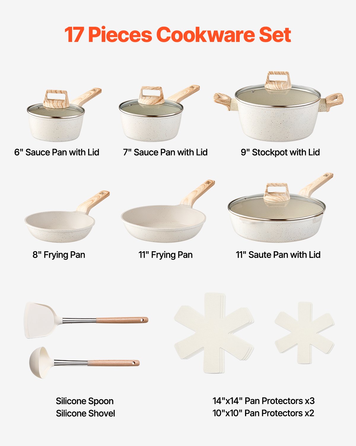 17-Piece Granite Non-Stick Cookware Set | Induction Ready