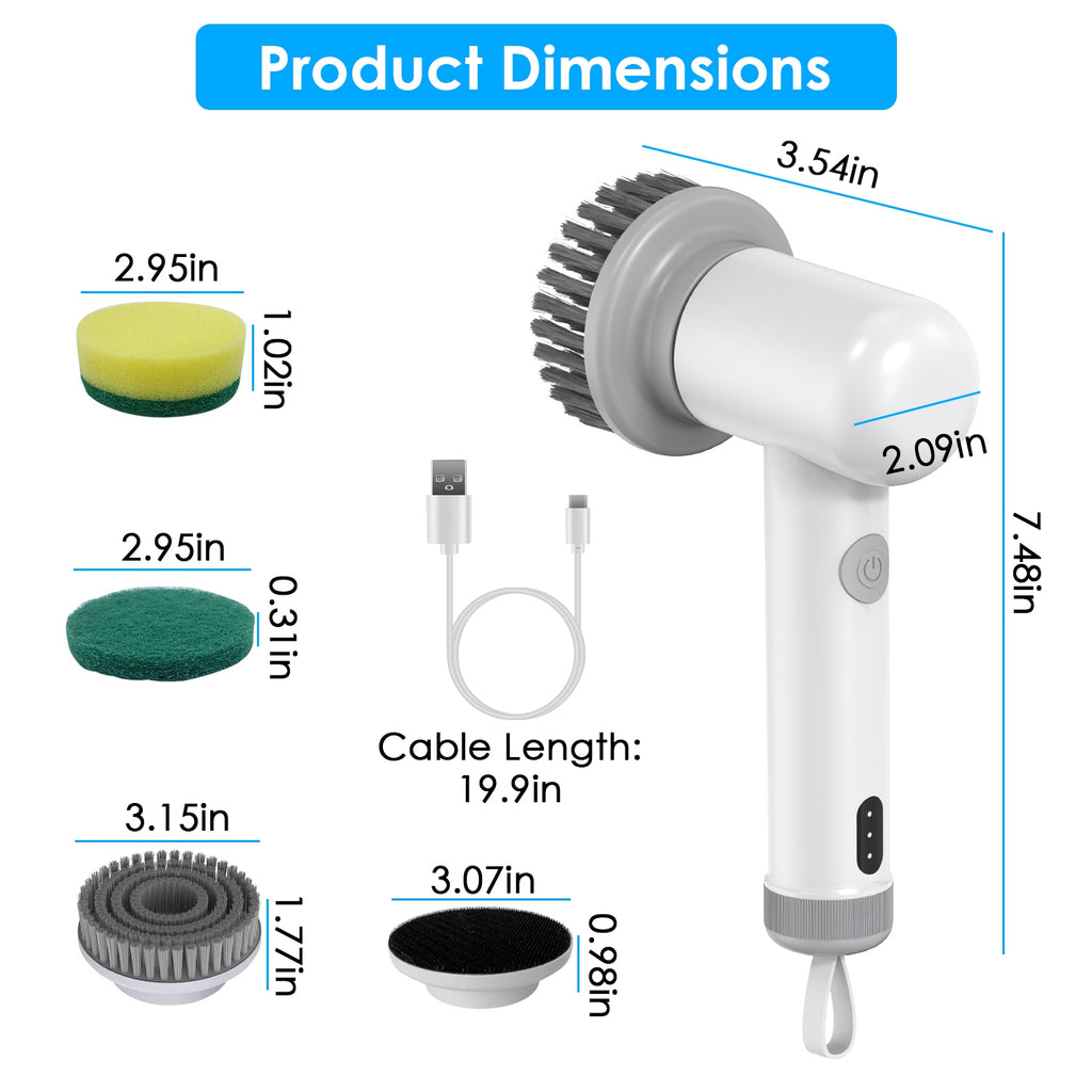 Cordless Electric Spin Scrubber – 4 Brush Heads