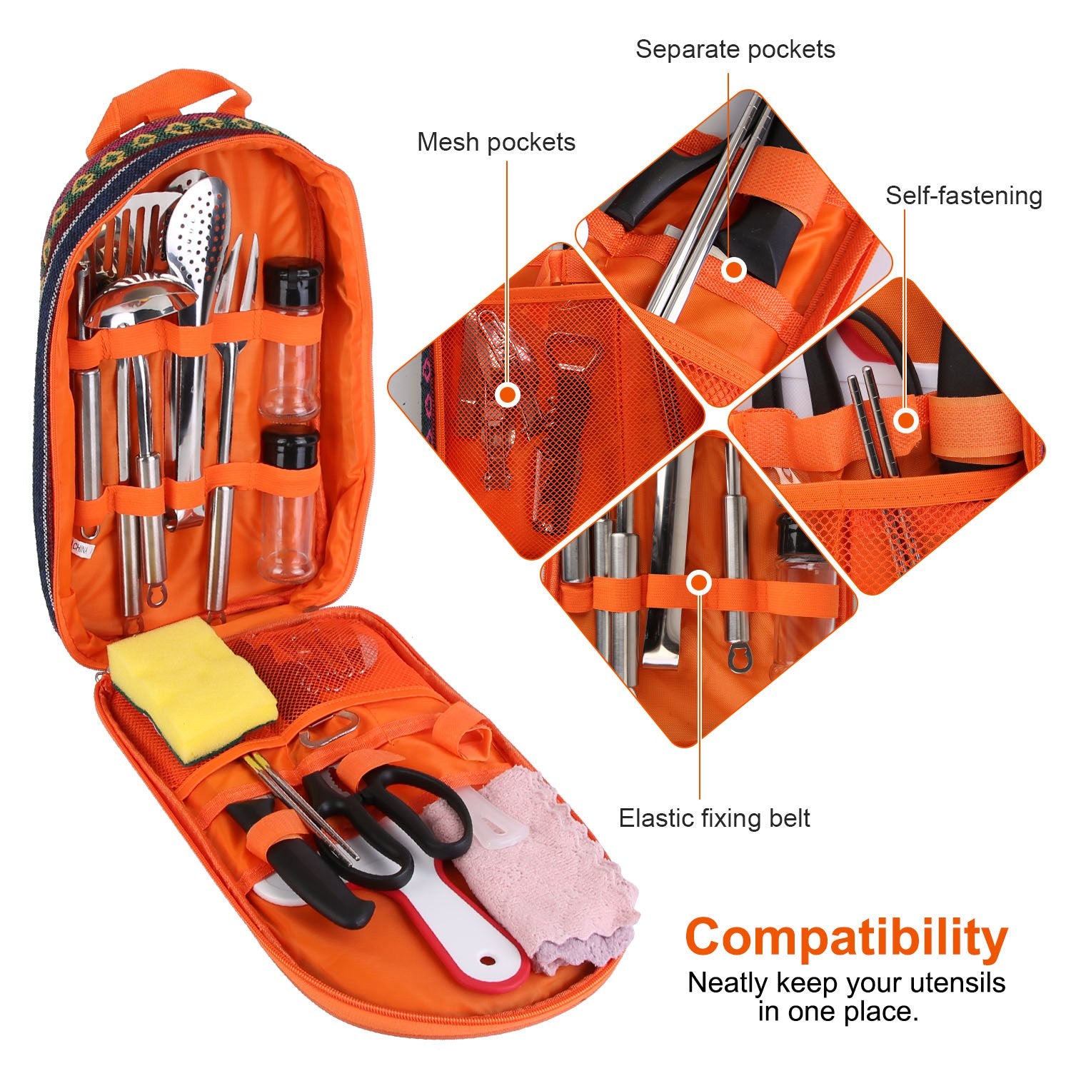 19-Piece Camping Utensil Kit | Portable Outdoor Cookware Set