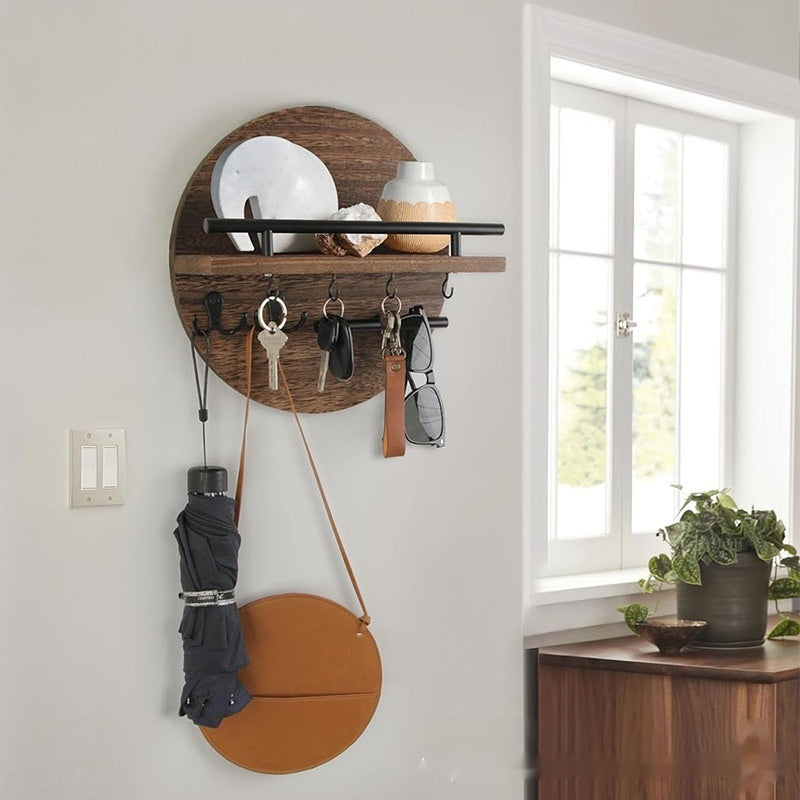 Wall-mounted Key Holder Wooden Round Storage Rack