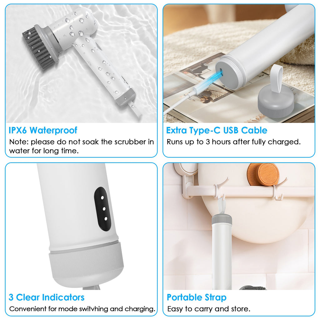 Cordless Electric Spin Scrubber – 4 Brush Heads