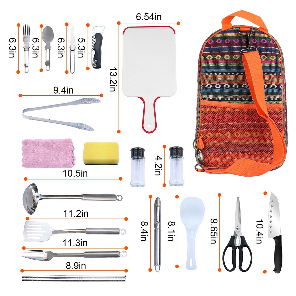 19-Piece Camping Utensil Kit | Portable Outdoor Cookware Set