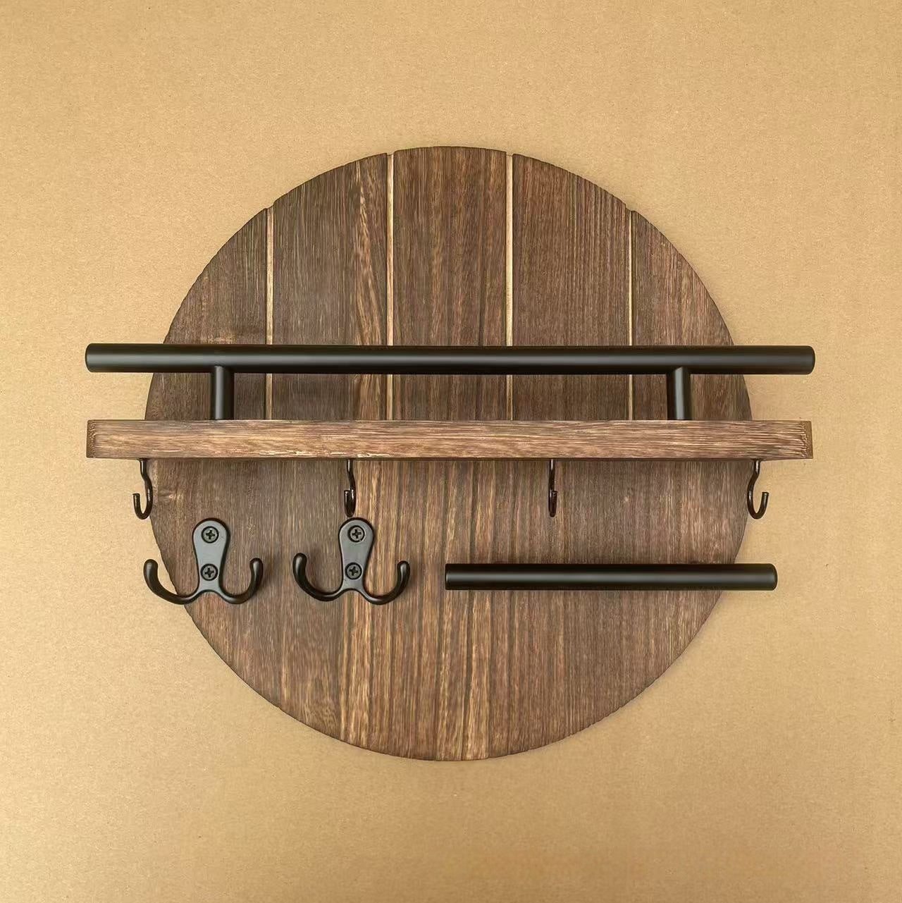 Wall-mounted Key Holder Wooden Round Storage Rack