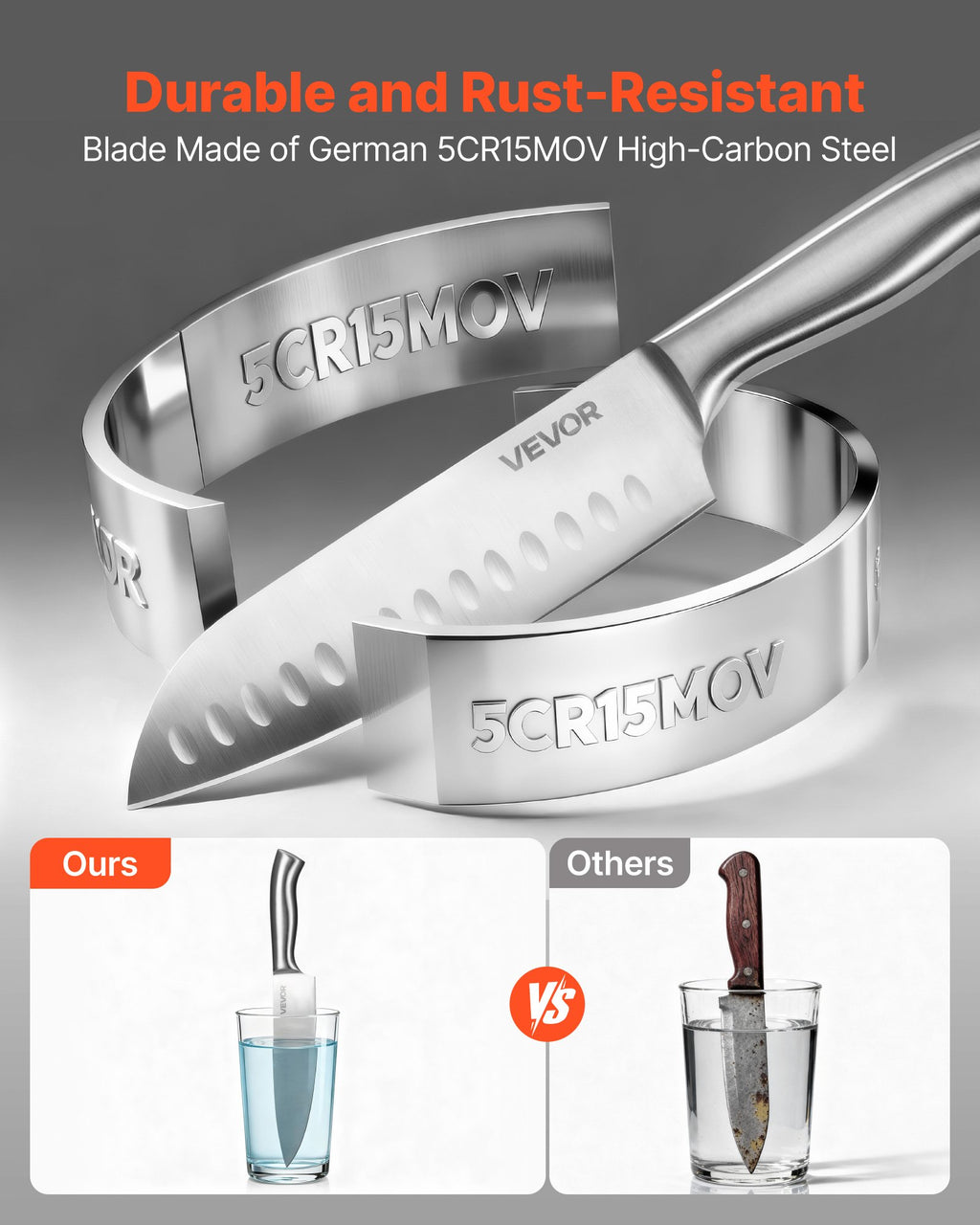 15-Piece German Steel Knife Set with Block & Sharpener
