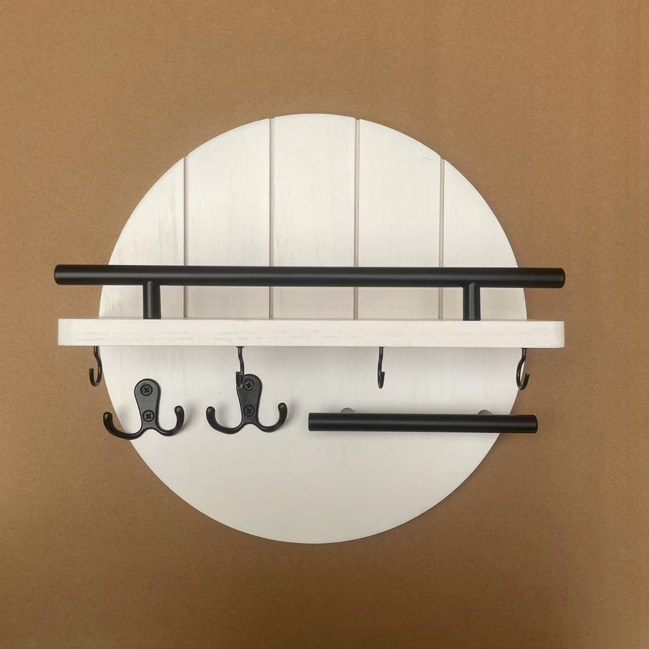 Wall-mounted Key Holder Wooden Round Storage Rack