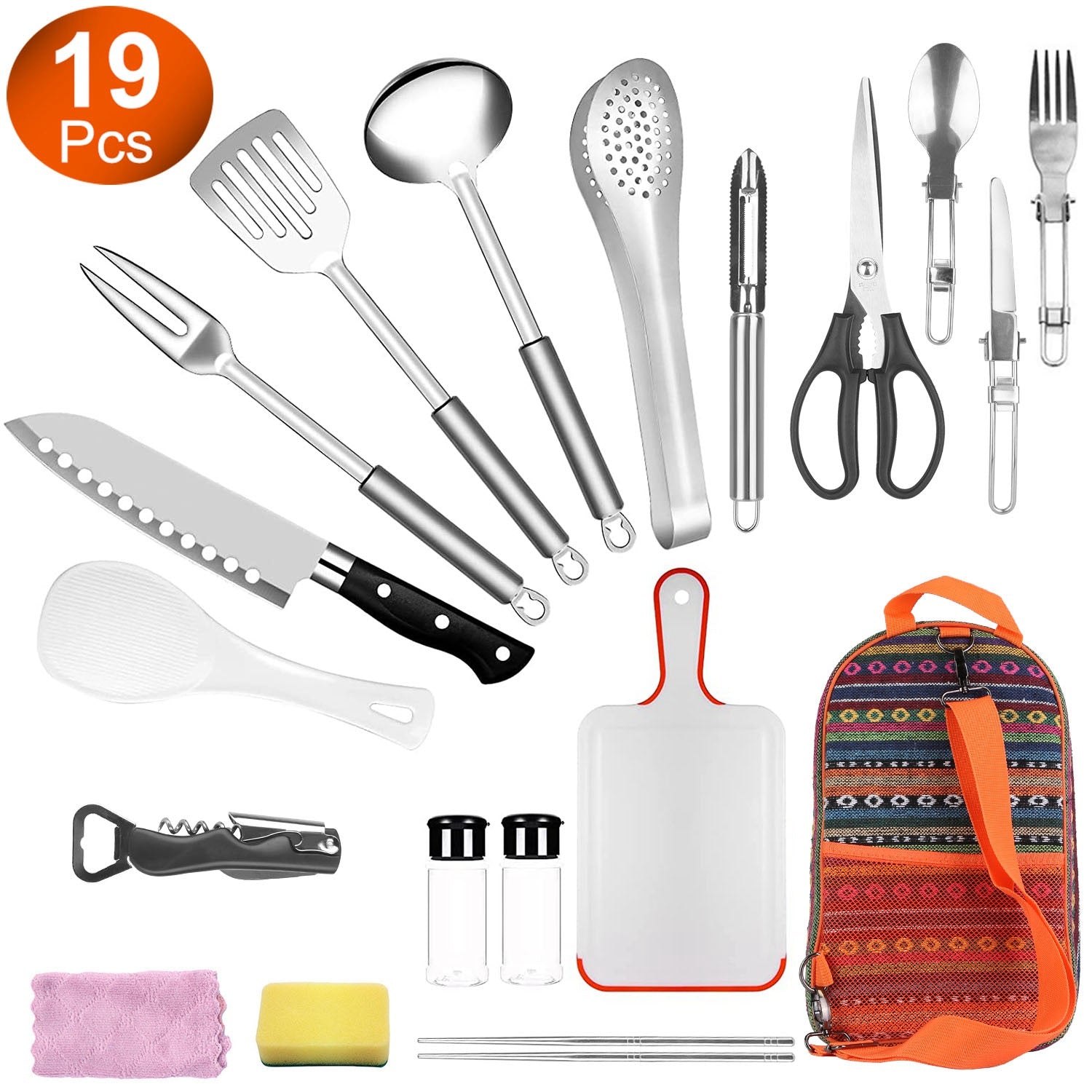 19-Piece Camping Utensil Kit | Portable Outdoor Cookware Set