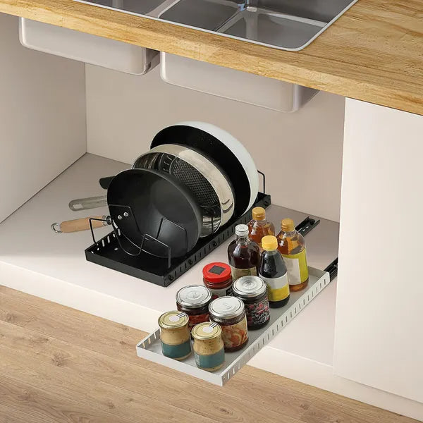 Pull-Out Pots & Pans Organizer | 8 Dividers | Cabinet Rack