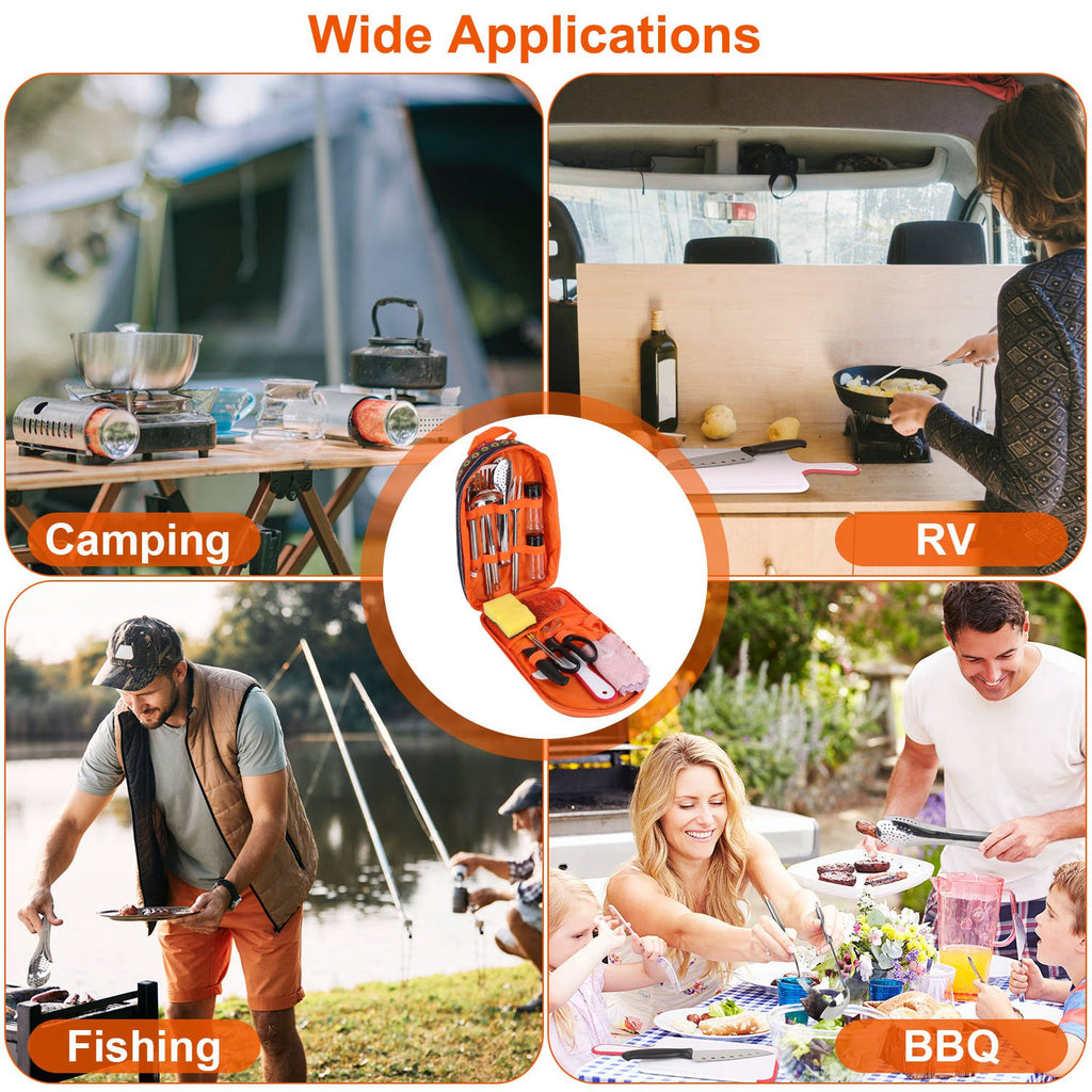 19-Piece Camping Utensil Kit | Portable Outdoor Cookware Set