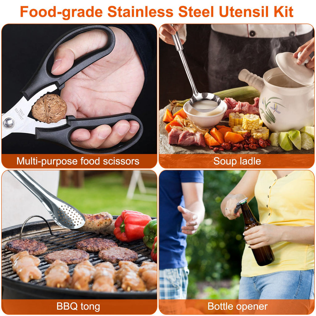 19-Piece Camping Utensil Kit | Portable Outdoor Cookware Set