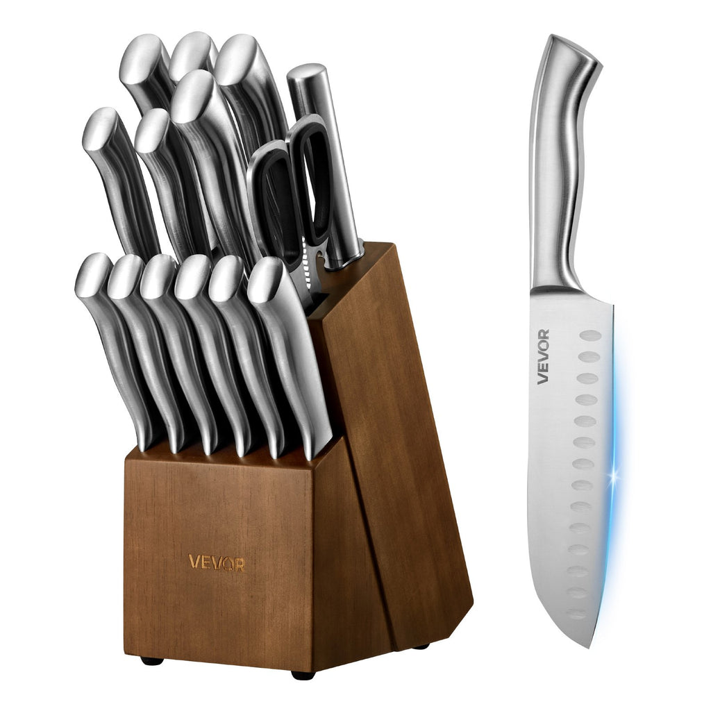 15-Piece German Steel Knife Set with Block & Sharpener