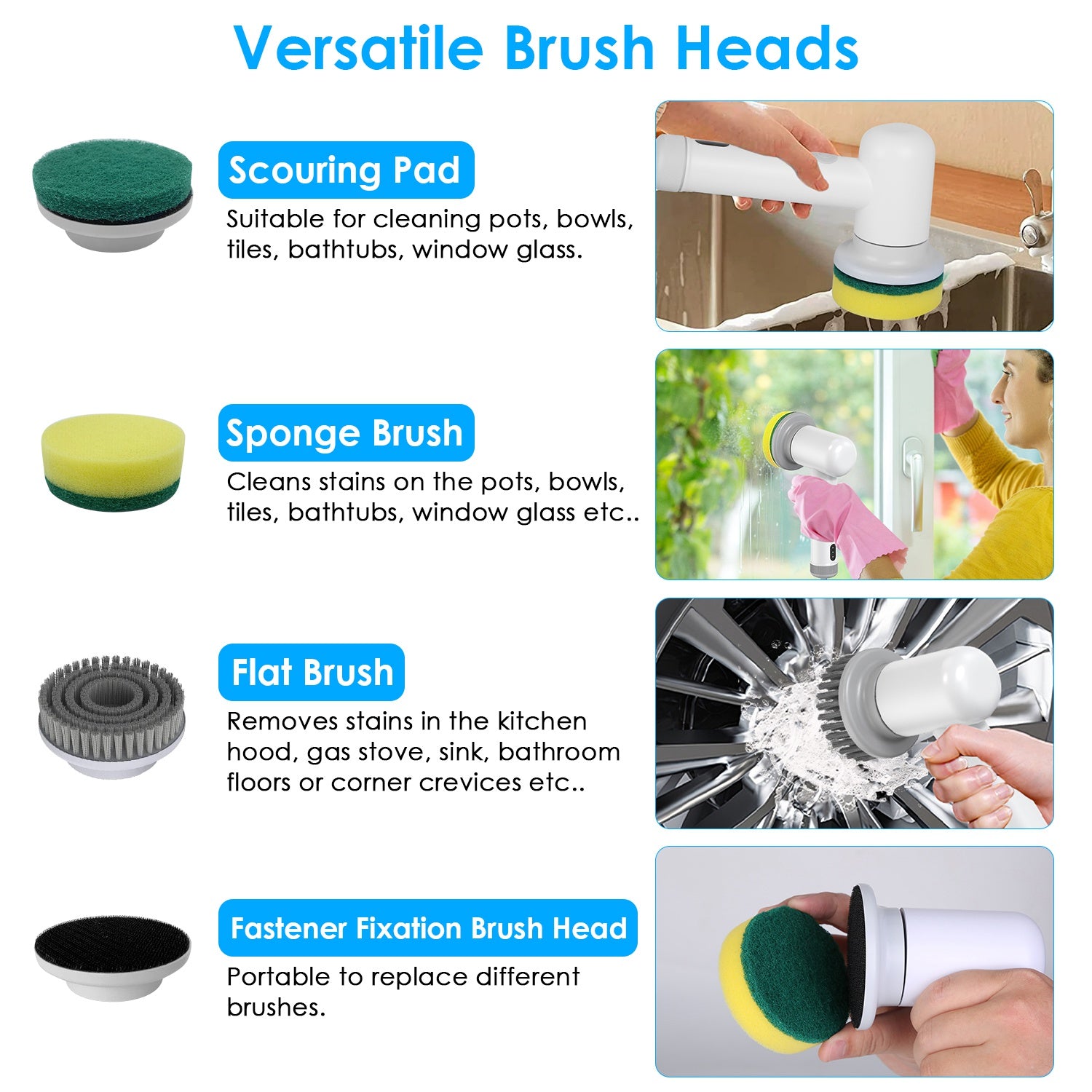 Cordless Electric Spin Scrubber – 4 Brush Heads